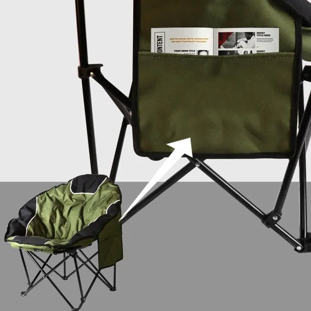 KAHOO Portable Outdoor Padded Moon Round Chair Camping Cup Holder Carry Bag Round Saucer Folding Chair - Green