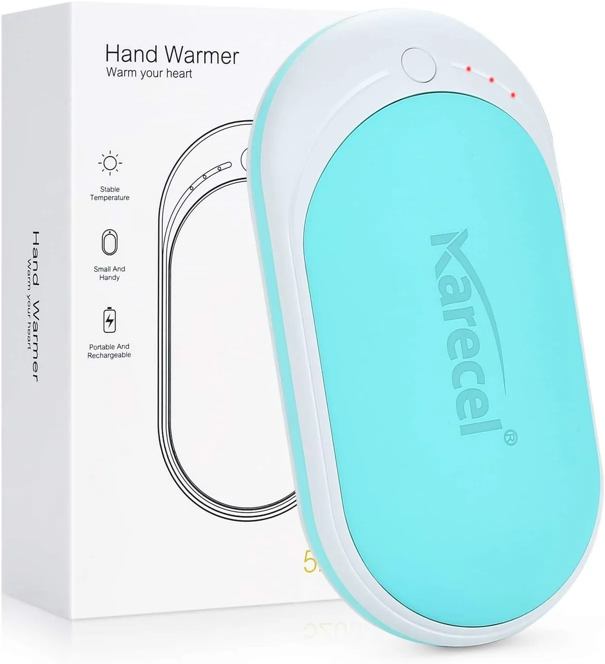 Karecel Hand Warmer Rechargeable, 5200mAh Electric Hand Warmer & Power Bank, Double-Sided Heating, USB Quick Charge, Portable Pocket Heater Handwarmer for Women Mens Gifts, Camping, Winter Sports