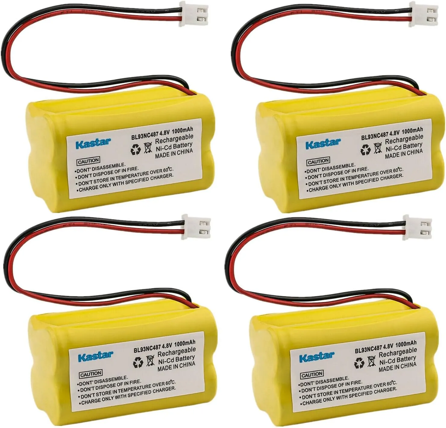 Kastar 4-Pack BL93NC487 Ni-CD Battery 4.8V 1000mAh Replacement for Simkar 6600012, Cooper Industries 6200-RP 6200RP, Exit Light Co ELR-G ELR-R LEDG3B LEDGBB LEDGBB-ST LEDR3B LEDRBB LEDRBB-ST