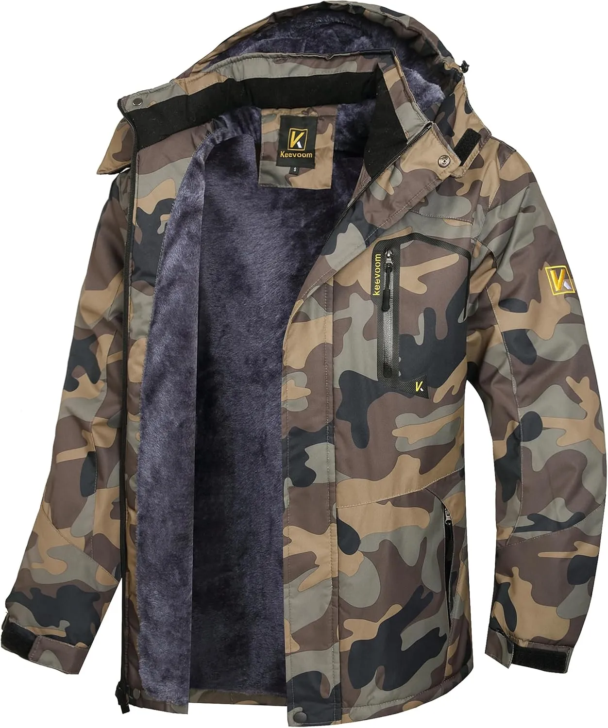 Keevoom Mens Winter Jackets Ski Snow Coats Warm Waterproof Hooded Raincoats Snowboarding Windproof Lined Windbreaker