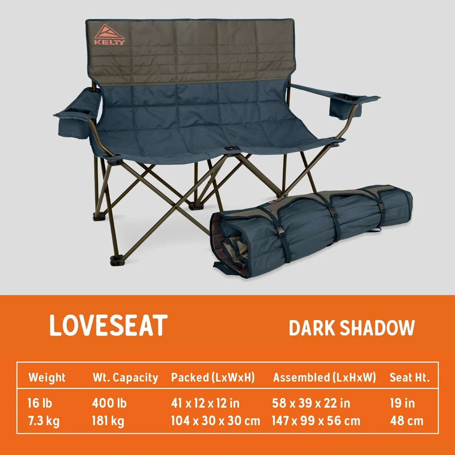 Kelty Loveseat Double Outdoor Camp Chair, 2-Person Camping, Festival, Concert Seat, Updated for 2022