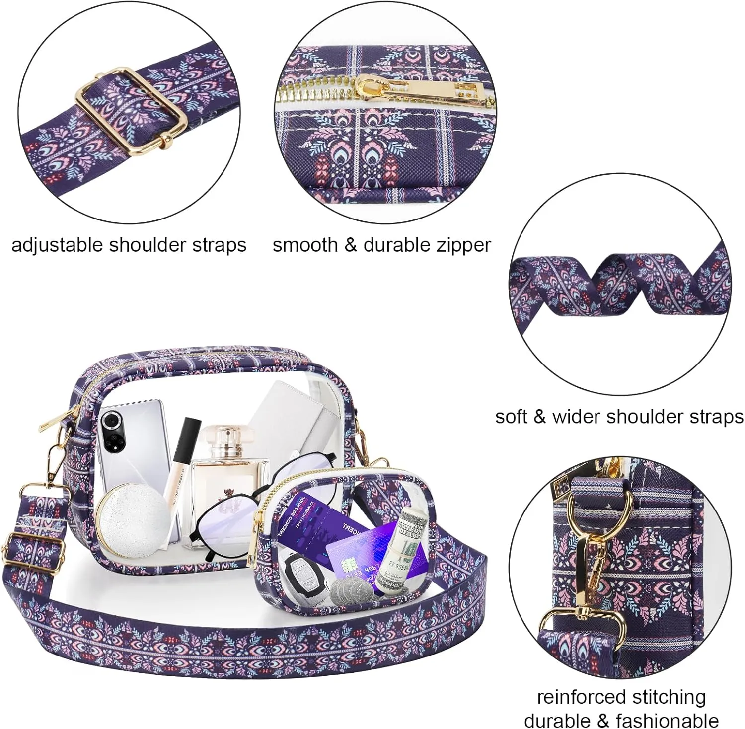 KETIEE Clear Crossbody Bag, Stadium Approved Clear Purse Bag for Concerts Sports Events Festivals