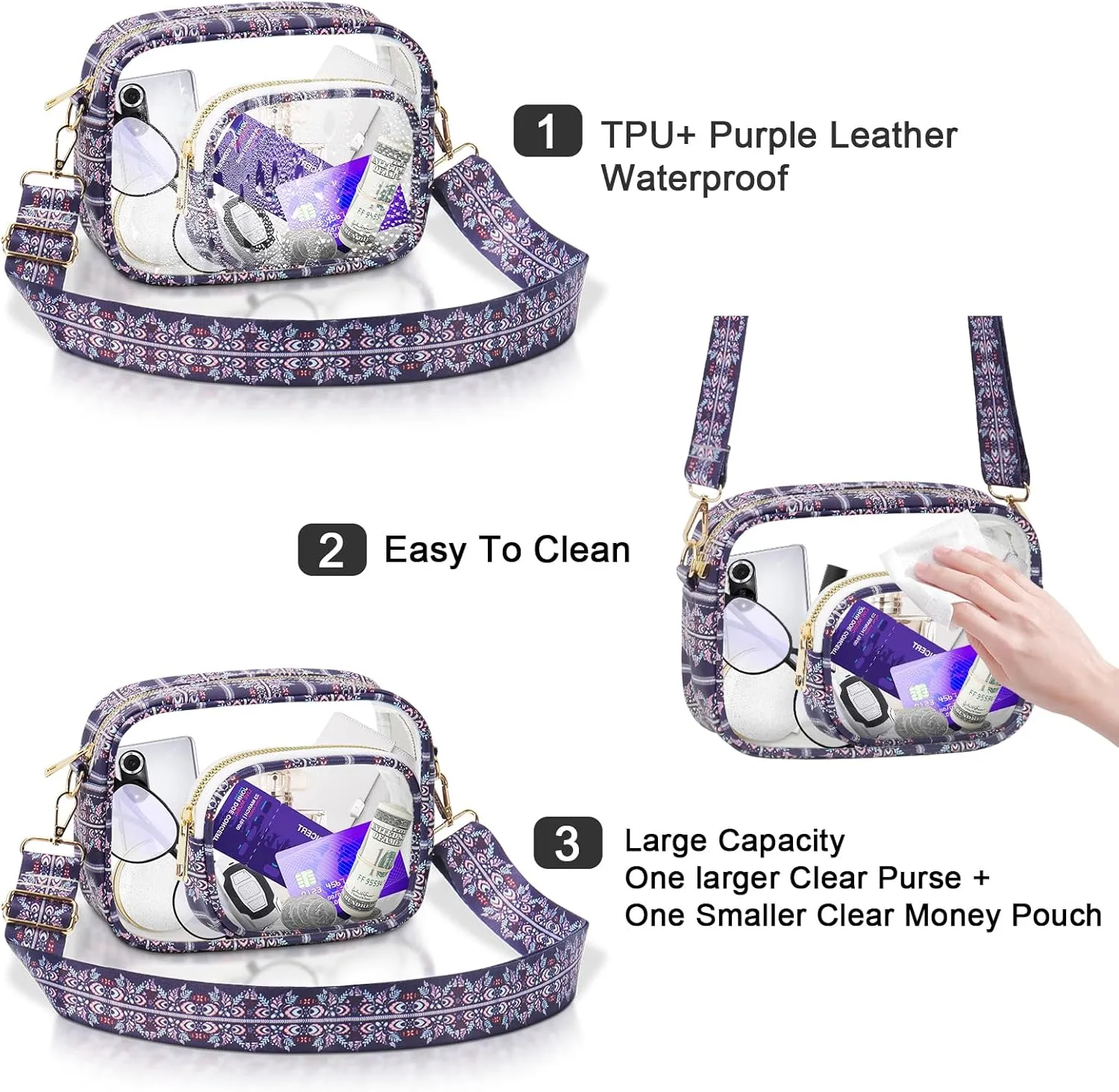 KETIEE Clear Crossbody Bag, Stadium Approved Clear Purse Bag for Concerts Sports Events Festivals