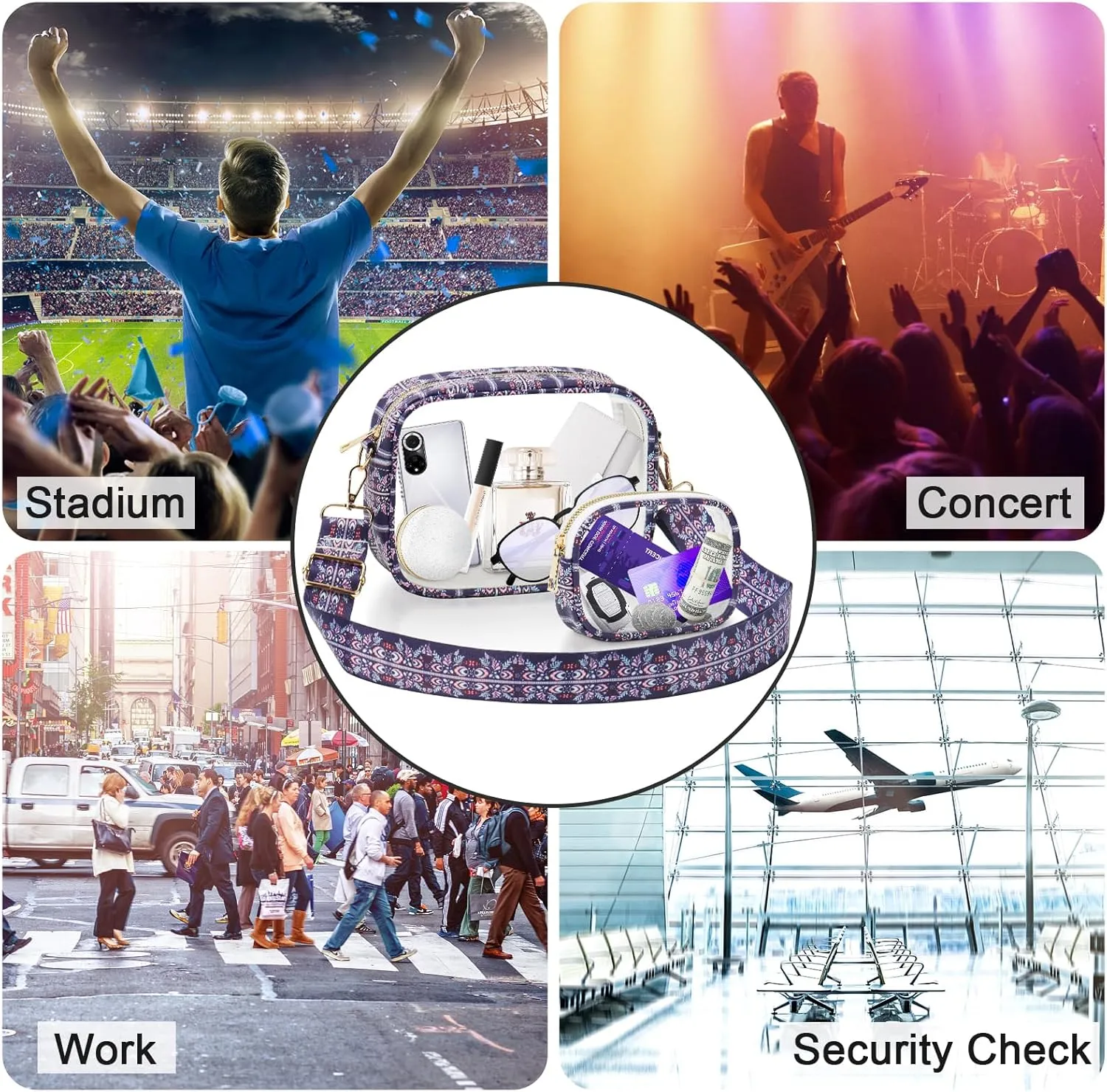 KETIEE Clear Crossbody Bag, Stadium Approved Clear Purse Bag for Concerts Sports Events Festivals