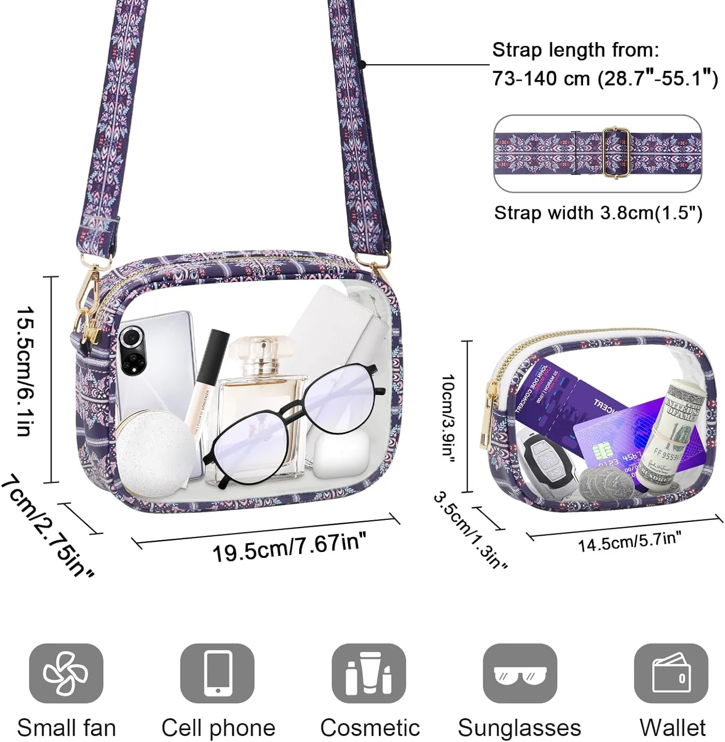 KETIEE Clear Crossbody Bag, Stadium Approved Clear Purse Bag for Concerts Sports Events Festivals