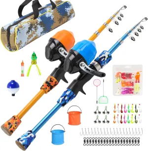 Kid Fishing Pole,BETTER LEADER Small Fishing Pole and Reel Combo Portable Telescopic Kids Fishing kit-with Soft Bait Set, Small Buckets, Small Fishing nets, Fishing Gift
