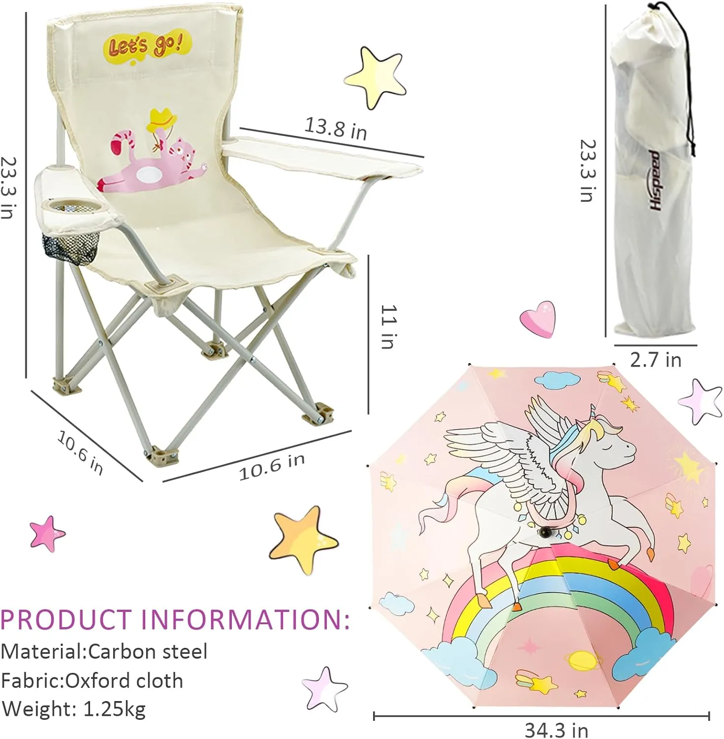 Kids Beach Folding Camping Chair - Kids Camping Chair with Outdoor Umbrella - Lightweight and Sturdy - for Beach Outdoor Camping Picnic (Pink)