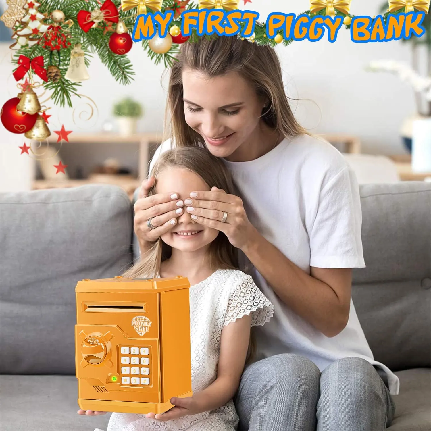 Kids Electronic Safe Mini ATM Piggy Bank Toy for 3-14 Year Old Boys and Girls (Orange)
