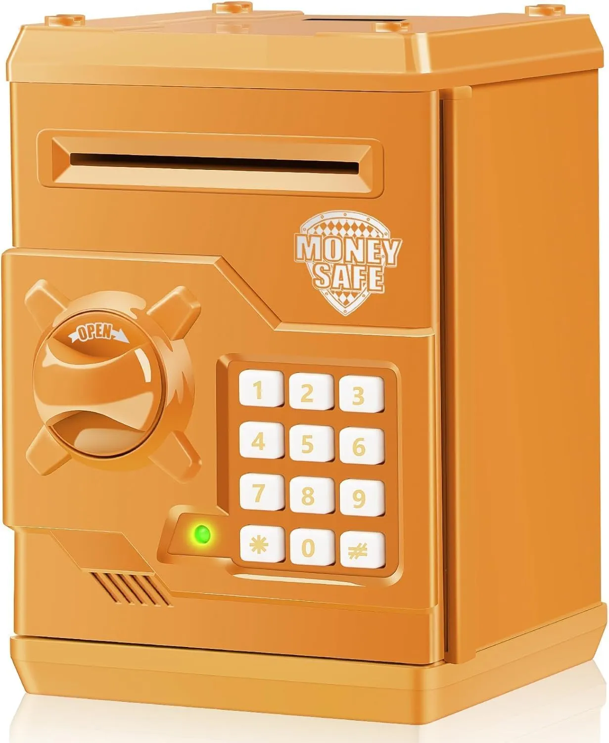 Kids Electronic Safe Mini ATM Piggy Bank Toy for 3-14 Year Old Boys and Girls (Orange)