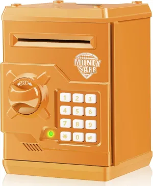Kids Electronic Safe Mini ATM Piggy Bank Toy for 3-14 Year Old Boys and Girls (Orange)