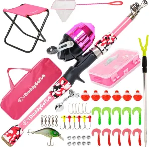 Kids Fishing Pole - Rod Reel Combo Tackle Box Starter Set - First Year Small Dock Gear Kit for Boys Girls Toddler Youth Age Beginner Little Children Junior Anglers