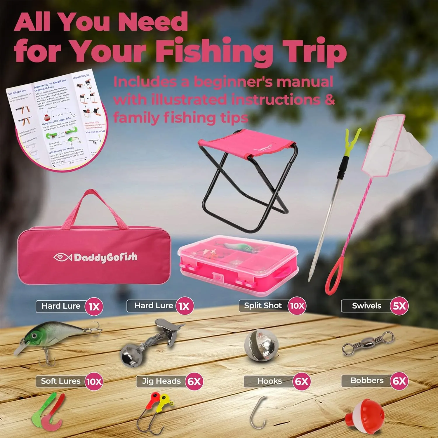 Kids Fishing Pole - Rod Reel Combo Tackle Box Starter Set - First Year Small Dock Gear Kit for Boys Girls Toddler Youth Age Beginner Little Children Junior Anglers