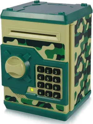 Kids Money Bank, Electronic Piggy Banks, Great Gift Toy for Kids Children, Auto Scroll Paper Money Saving Box Password Coin Bank,Perfect Toy Gifts for Boys Girls (Green Camo)