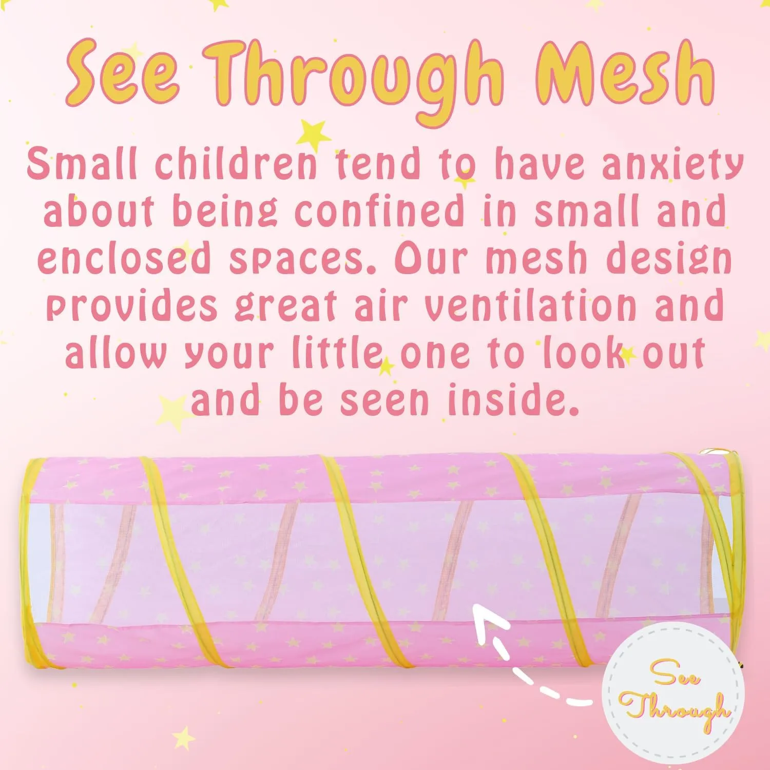 Kids Play Tunnel, Tunnel for Toddlers 1-3, Pop Up Crawl Tunnel Toy for Infant Baby Children Mesh See Through, Collapsible Tent Gift for Girl Boy