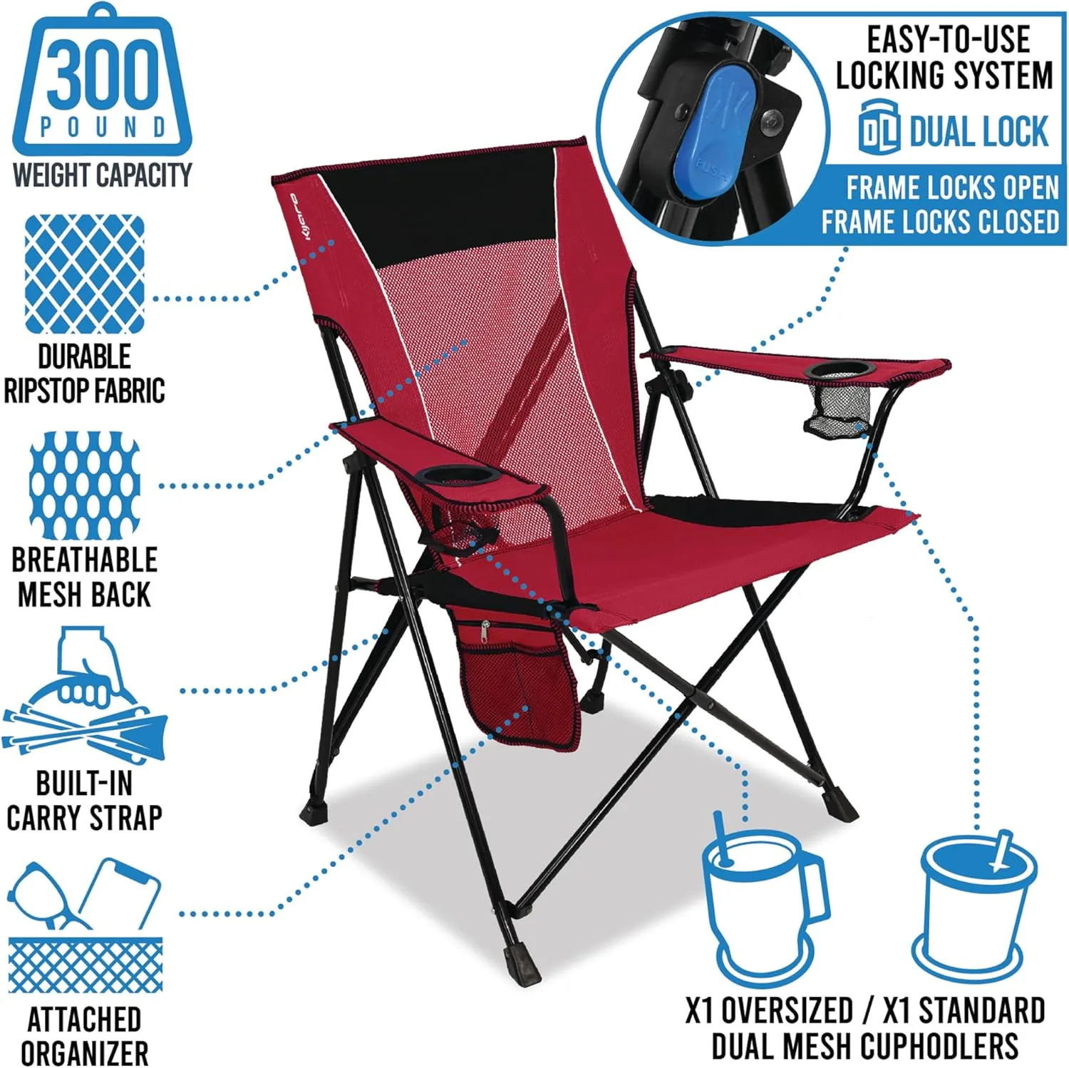 Kijaro Dual Lock Portable Camping Chair - Versatile Folding Sports and Outdoor Chair for Lawn - Locks Position - Ionian Turquoise
