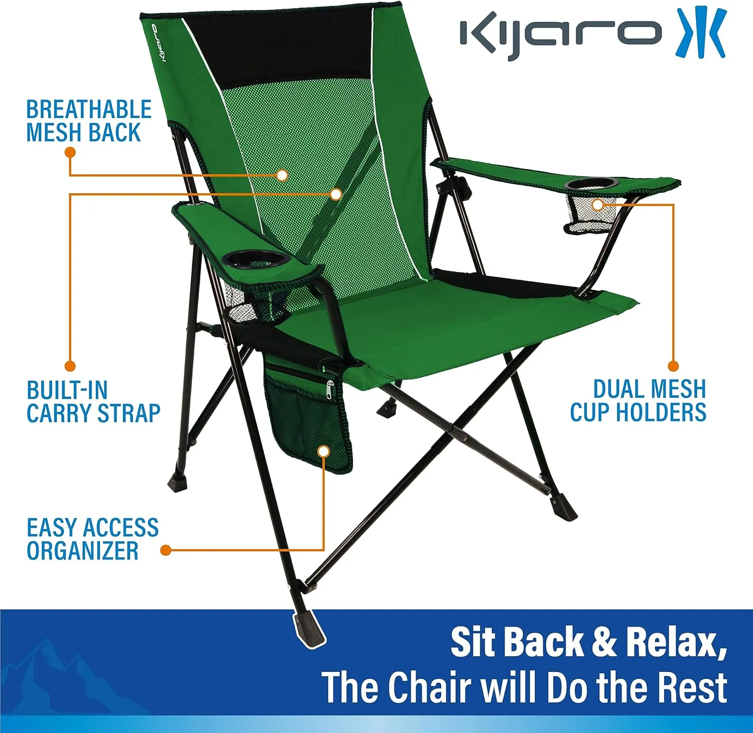 Kijaro Dual Lock Portable Camping Chairs - Enjoy the Outdoors with a Versatile Folding Chair, Sports Chair, Outdoor Chair & Lawn Chair - Dual Lock Feature Locks Position – Jasper Green