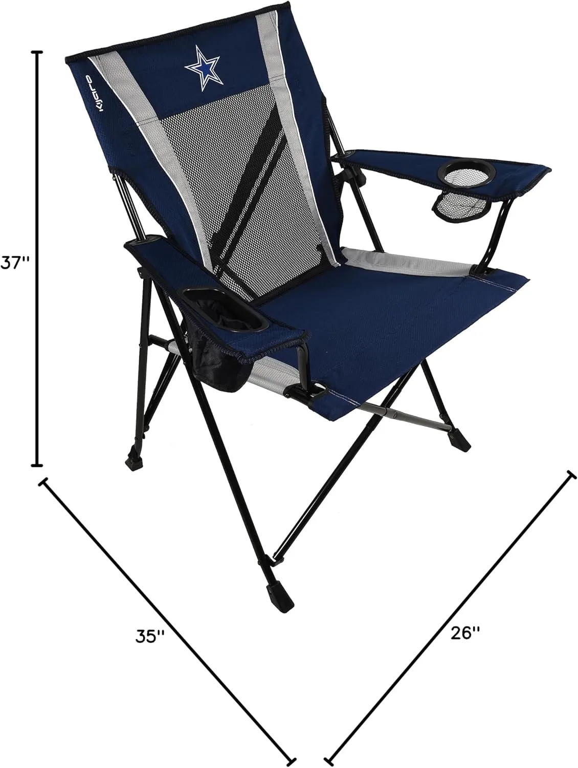 Kijaro Sports Fan Folding Chair, 26" L x 35.5" W x 37" H, Dallas Cowboys
