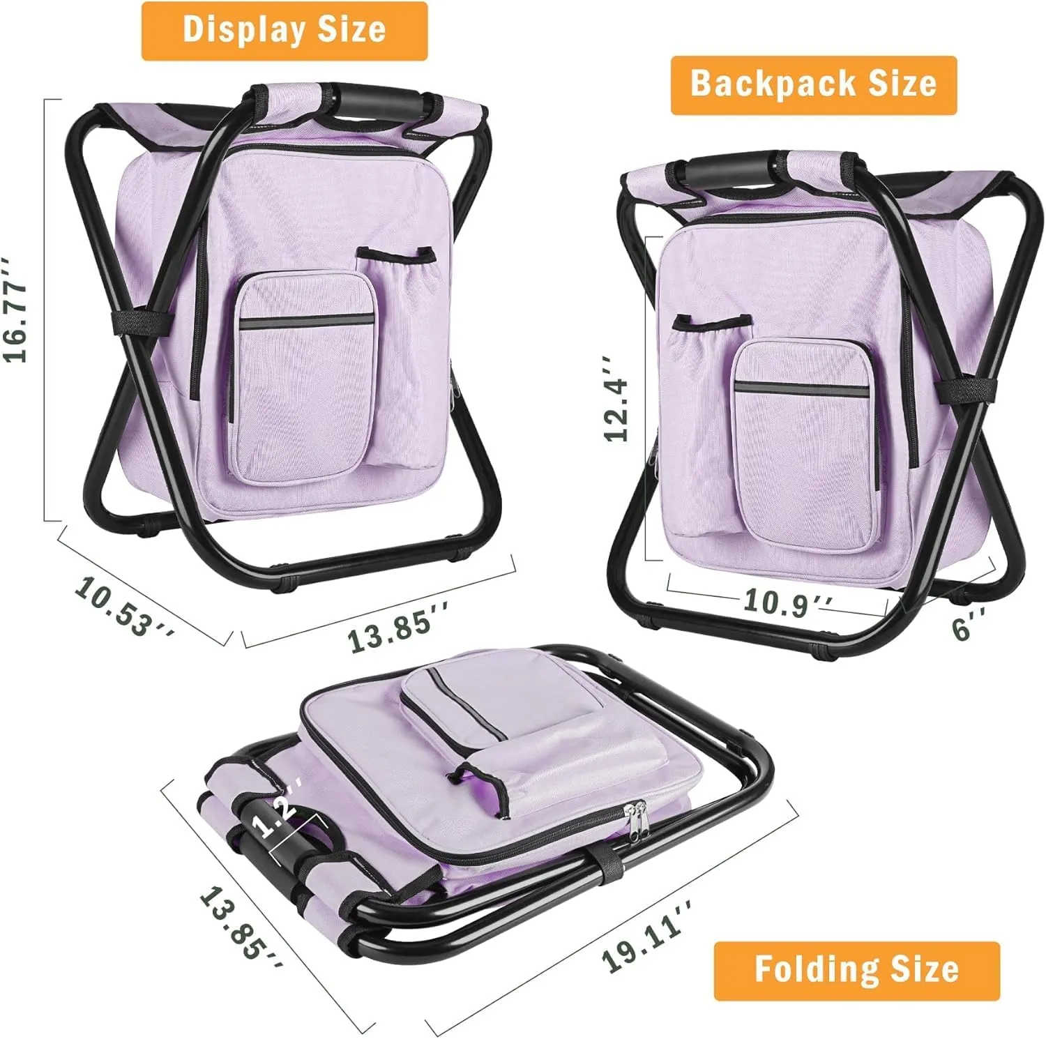 Kikerike Backpack Stool Cooler Chair Heavy Duty 400 LBS Max Load Portable Lightweight Stool Backpack Folding Fishing Cooler Seat for Camping Hunting Fishing - Pale Amethyst