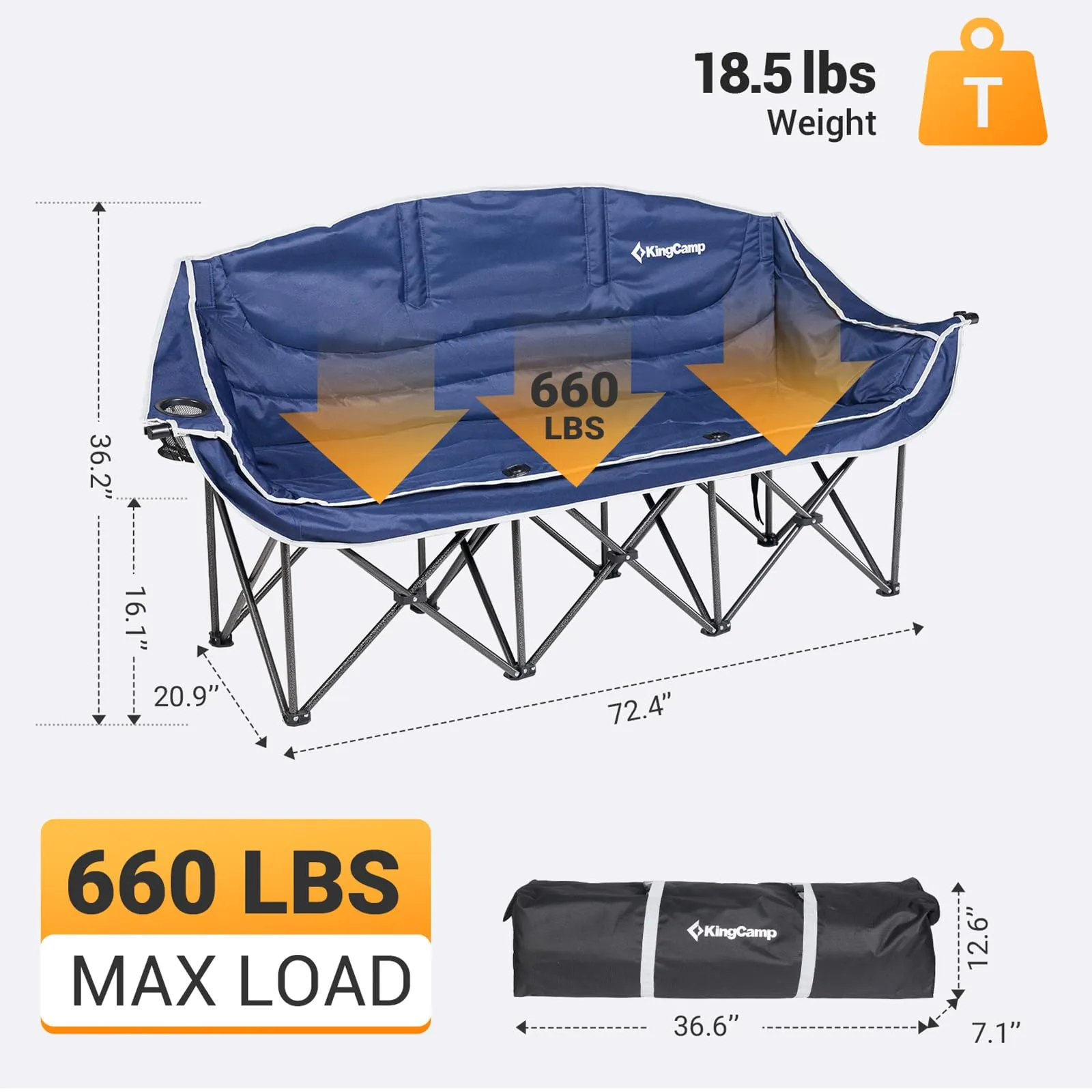 KingCamp CANNA C30 Trio Outdoor Loveseat Chair