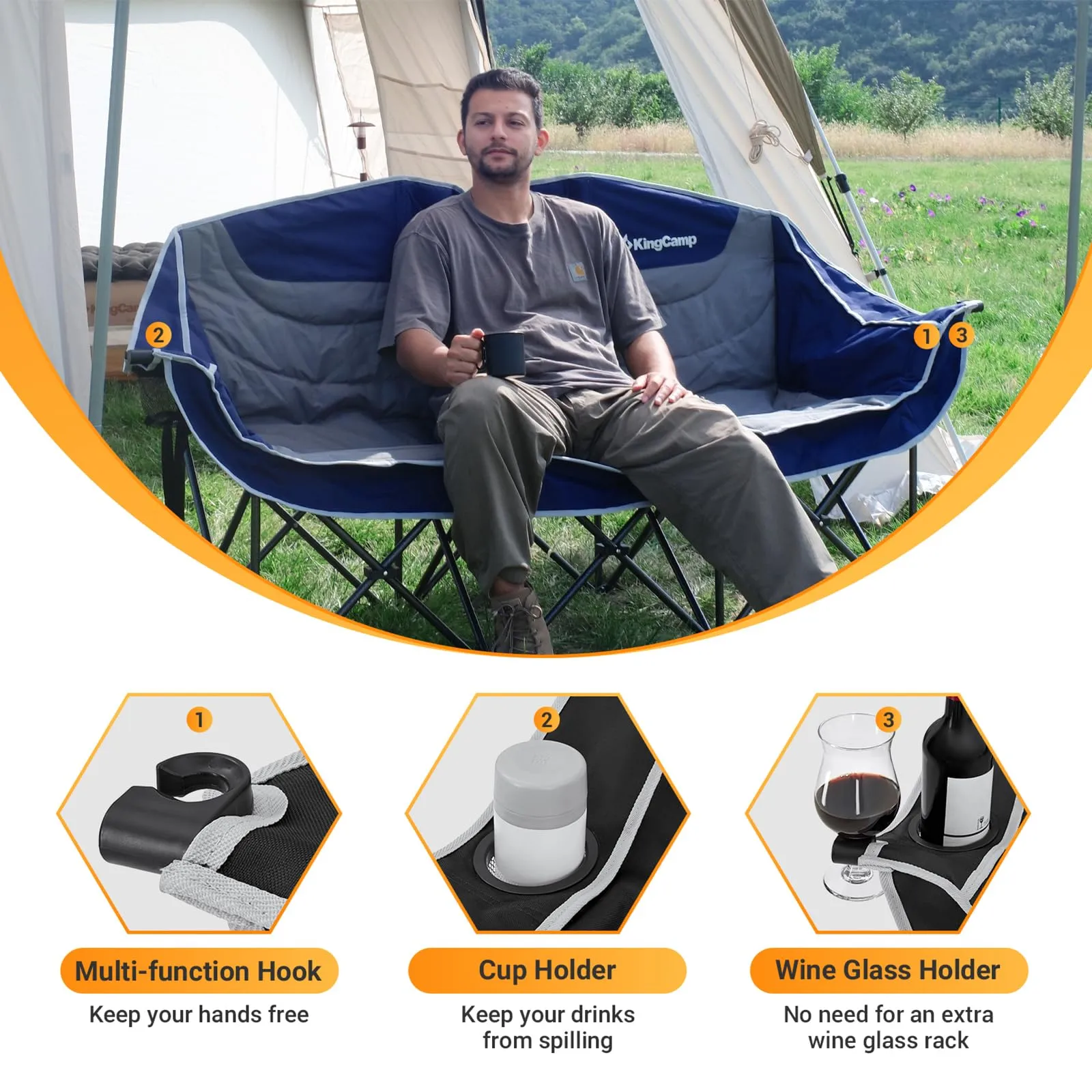 KingCamp CANNA C30 Trio Outdoor Loveseat Chair