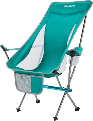 KingCamp Compact Camping Chair with Armrest Ultralight High Back Backpacking Chairs for Adults Lightweight Folding Chair Heavy Duty Support 265 Lbs Portable for Traveling, Lawn, Picnic, Festival, Cyan