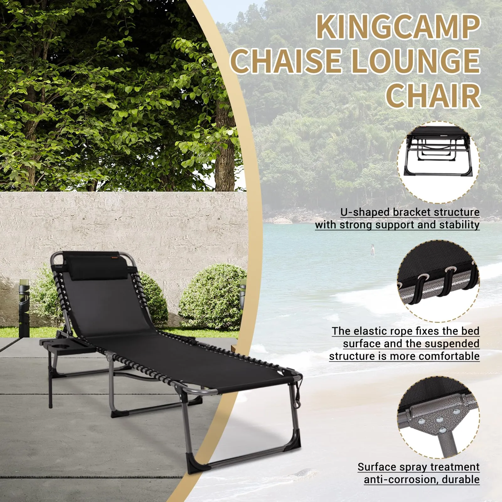 KingCamp Cool Lounge Chair Plus Textilene Lounge Chair with Side Table