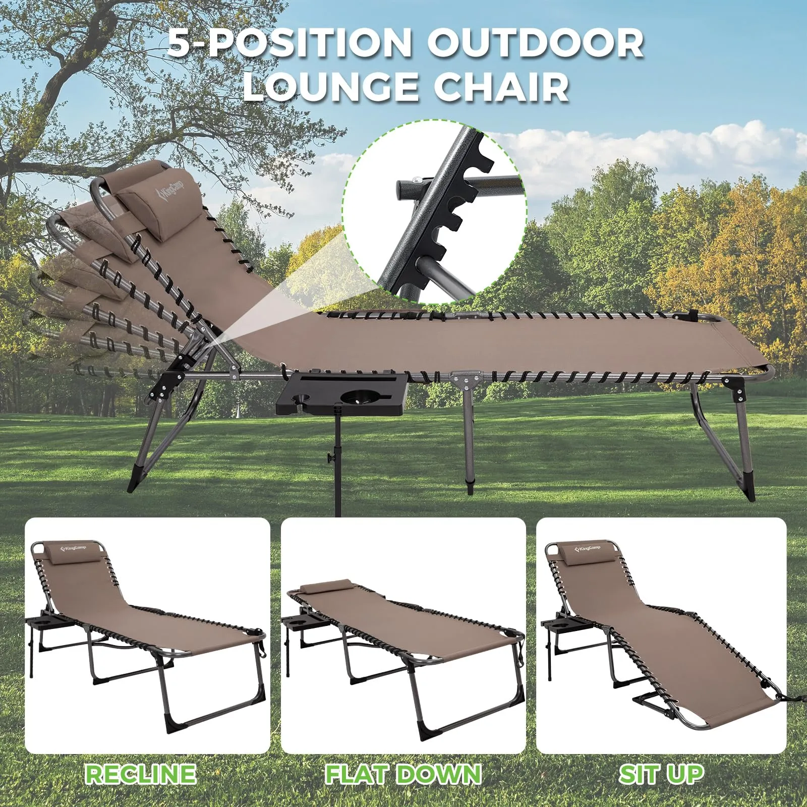 KingCamp Folding Chaise Lounge Chair with Pillow & Side Table