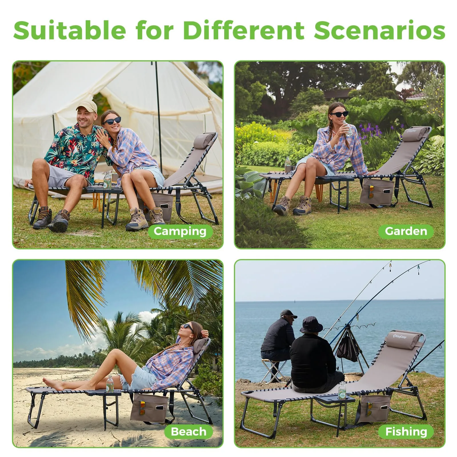 KingCamp Folding Chaise Lounge Chair with Pillow & Side Table