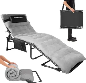 KingCamp Folding Outside Patio Lounge Chair with Comfortable Pad, Adjustable 4-Position Adults Reclining Folding Chaise with Pillow, Portable Camping cot for Patio, Pool, Beach, Sunbathing, Deck, Lawn