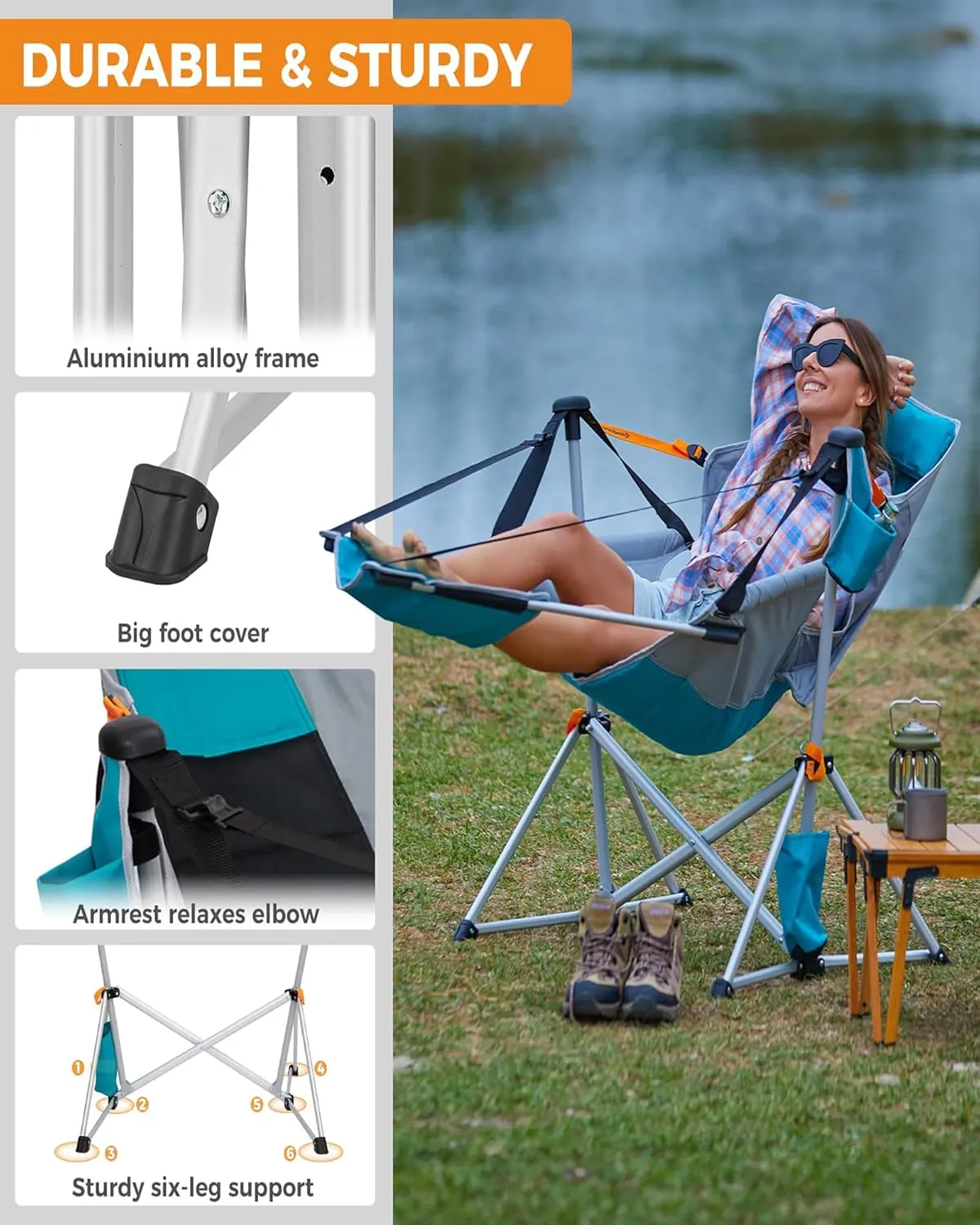 KingCamp Hammock Chair with Footrest, Swinging Portable Folding Camping Chairs for Adults 400lbs Heavy Duty Foldable Oversized Rocker with Cup Holder Pillow for Outdoor Beach Patio Sport Lawn