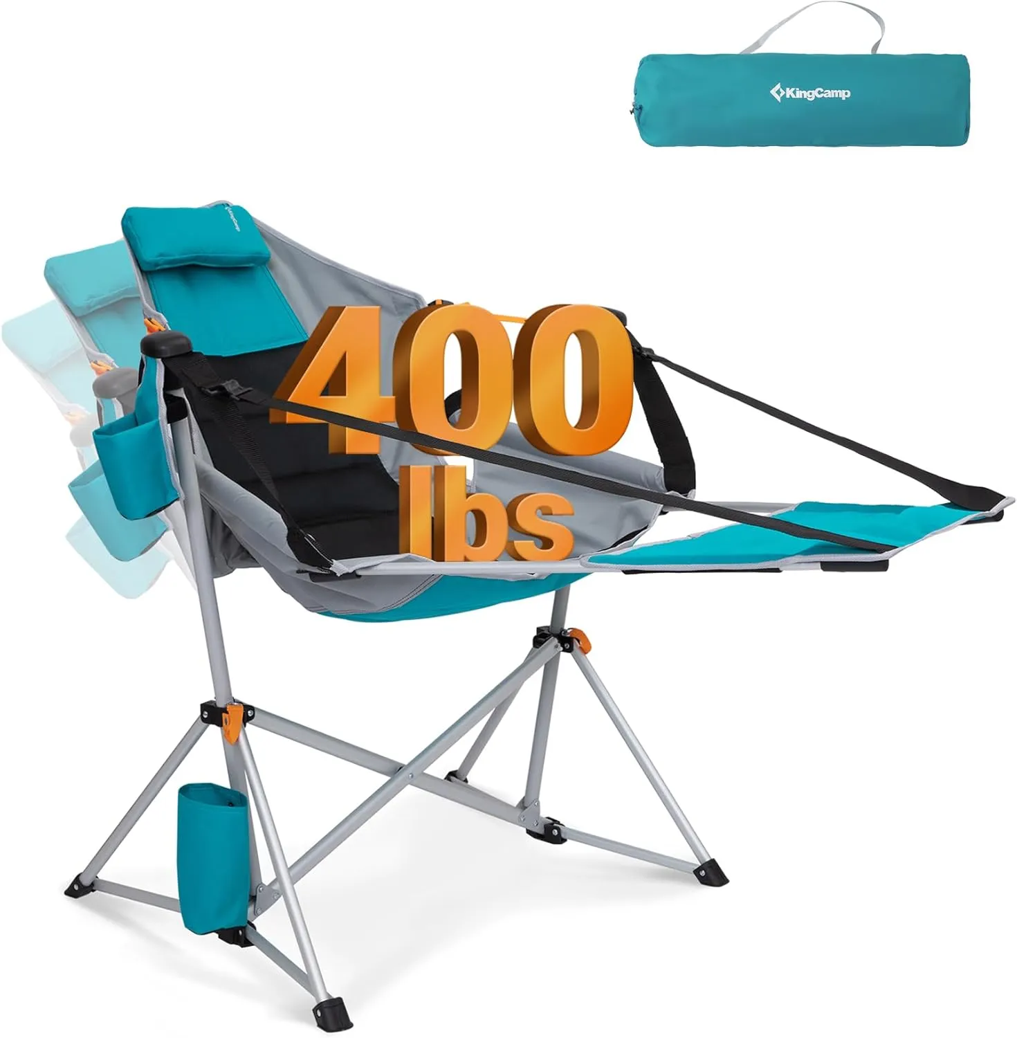 KingCamp Hammock Chair with Footrest, Swinging Portable Folding Camping Chairs for Adults 400lbs Heavy Duty Foldable Oversized Rocker with Cup Holder Pillow for Outdoor Beach Patio Sport Lawn