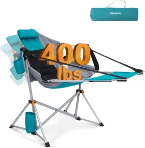 KingCamp Hammock Chair with Footrest, Swinging Portable Folding Camping Chairs for Adults 400lbs Heavy Duty Foldable Oversized Rocker with Cup Holder Pillow for Outdoor Beach Patio Sport Lawn