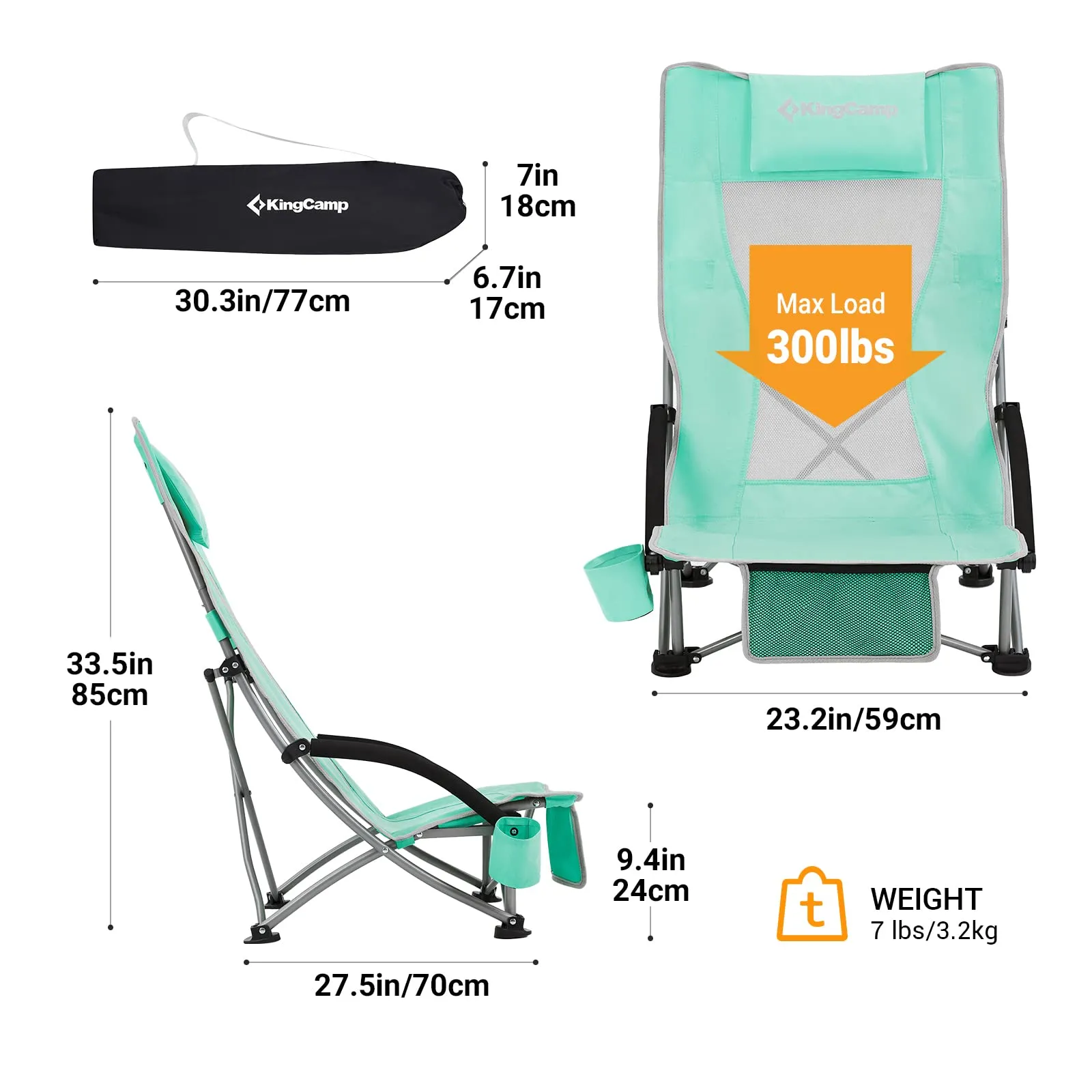 KingCamp High Mesh Back Low Sling Beach Chairs