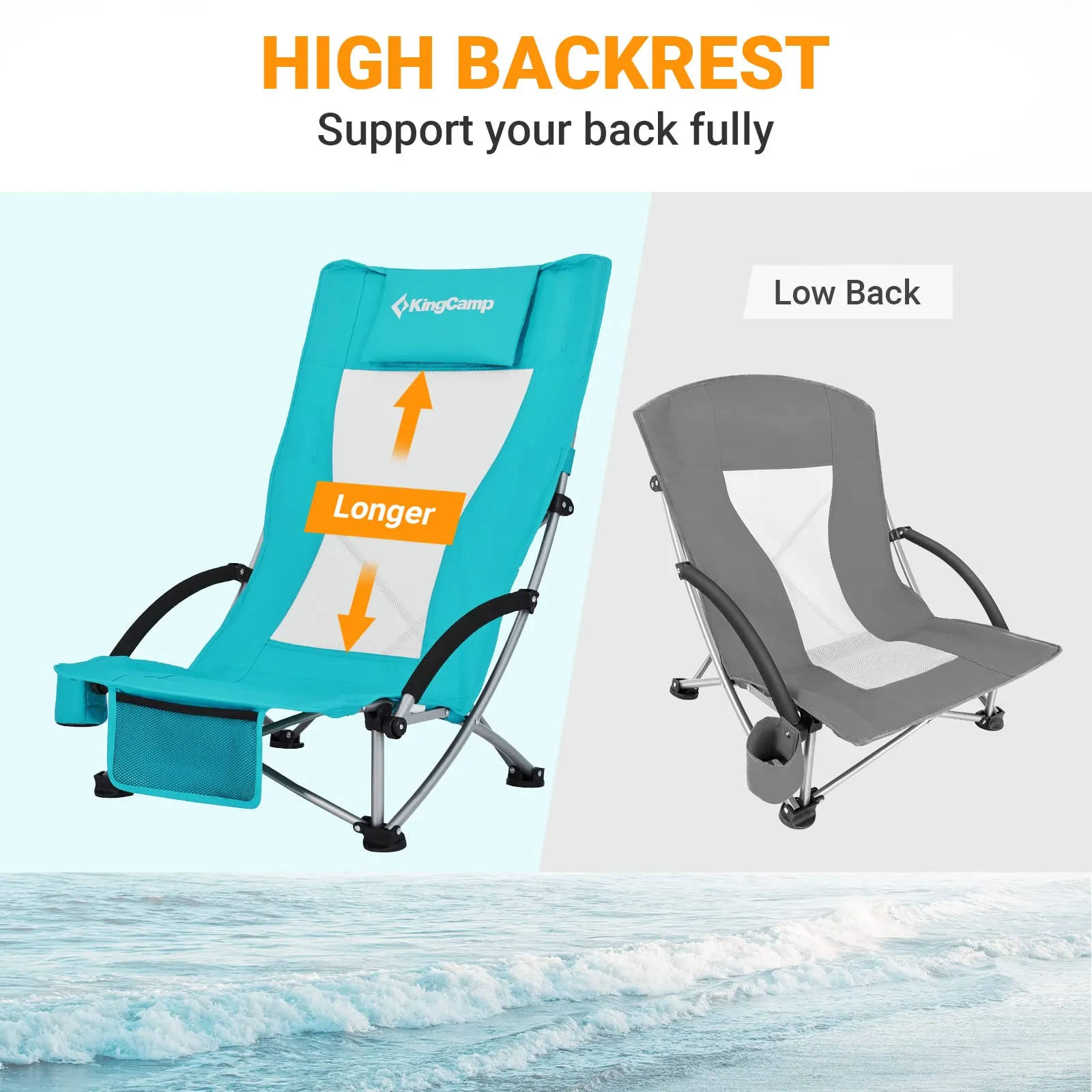 KingCamp High Mesh Back Low Sling Beach Chairs