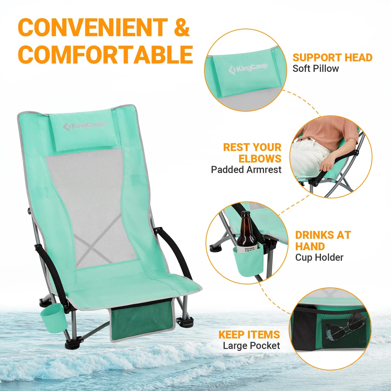 KingCamp High Mesh Back Low Sling Beach Chairs