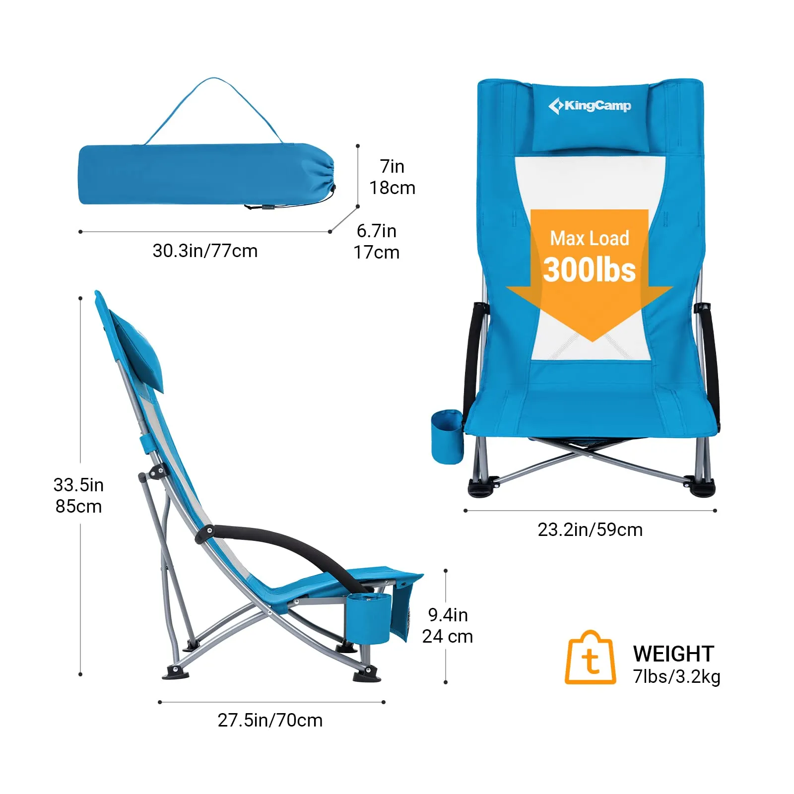 KingCamp High Mesh Back Low Sling Beach Chairs