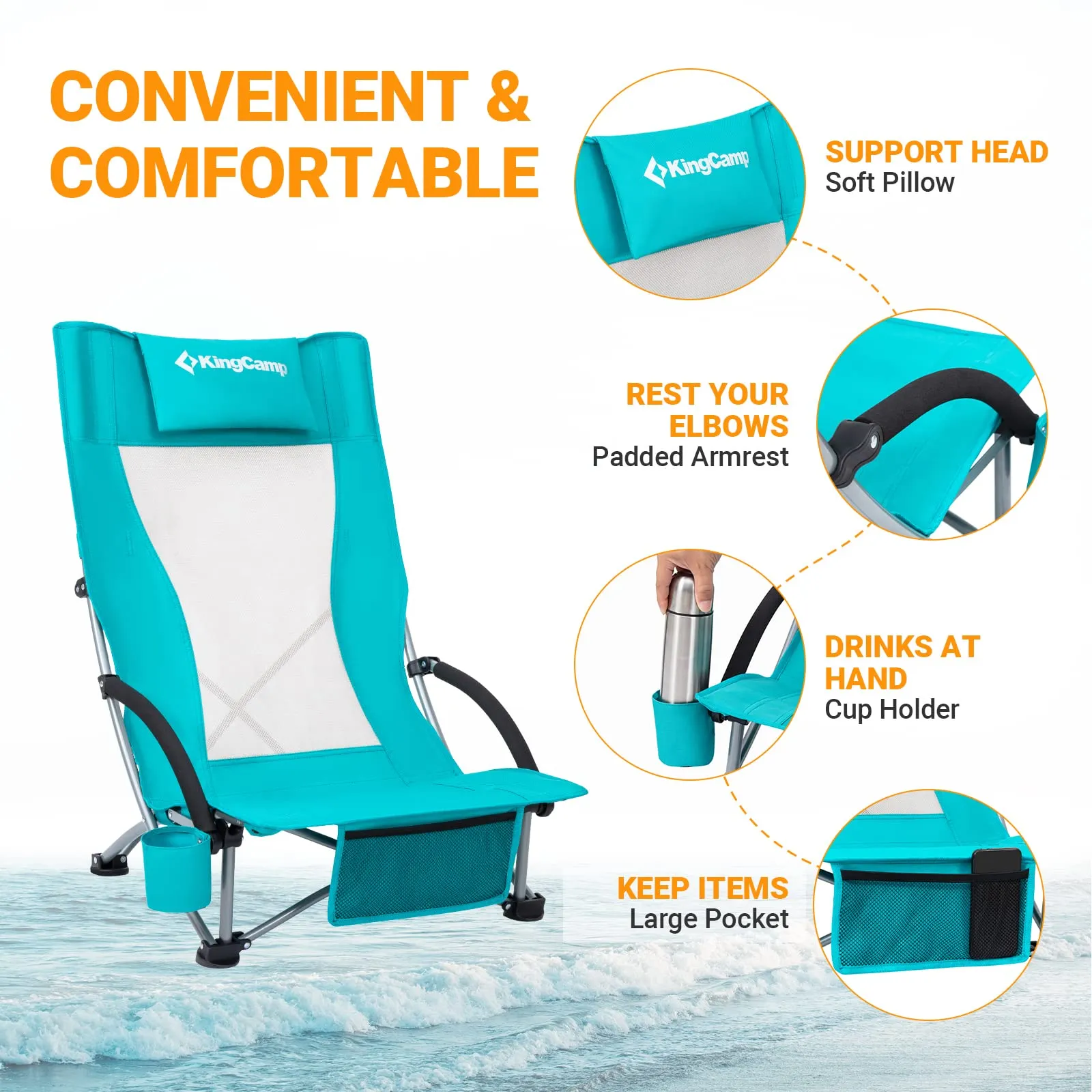 KingCamp High Mesh Back Low Sling Beach Chairs
