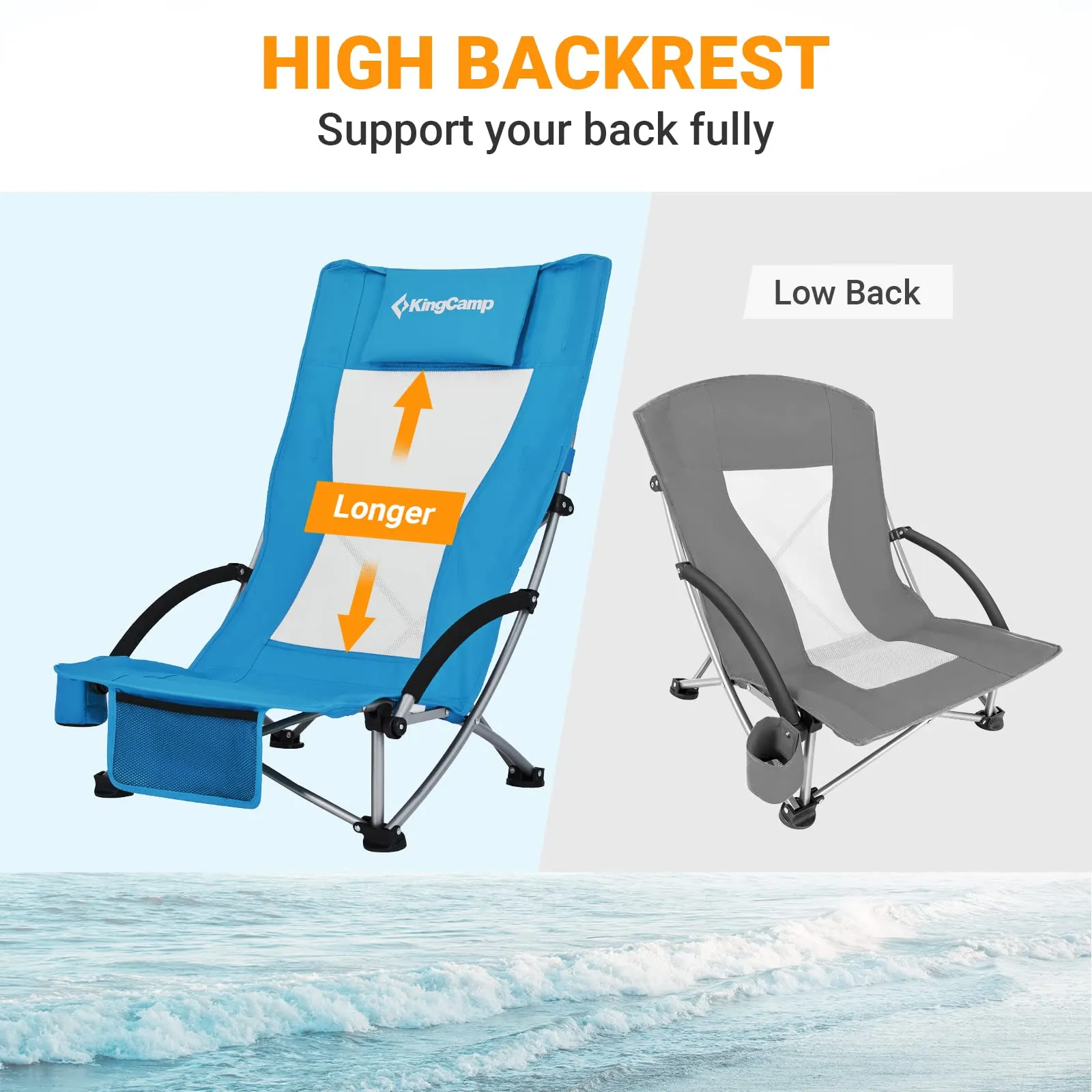 KingCamp High Mesh Back Low Sling Beach Chairs