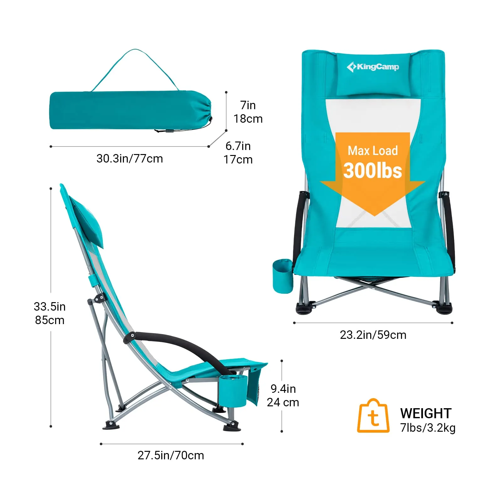 KingCamp High Mesh Back Low Sling Beach Chairs