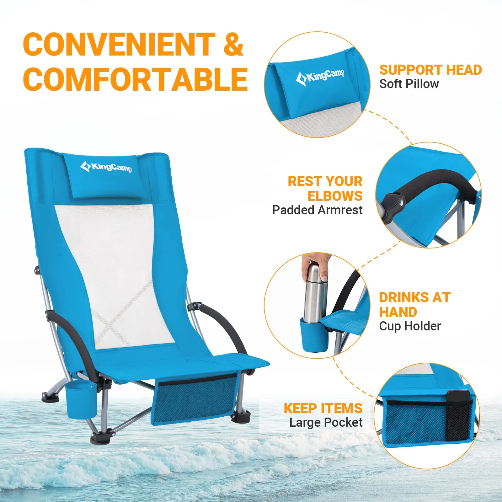 KingCamp High Mesh Back Low Sling Beach Chairs
