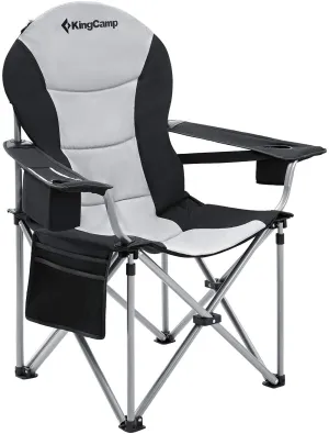 Kingcamp Lumbar Back Padded Oversized Folding Camping Chair with Cooler Bag Armrest and Cup Holder, Heavy Duty Supports 350 Lbs for Fishing Sports Picnic, Black/Mediumgrey