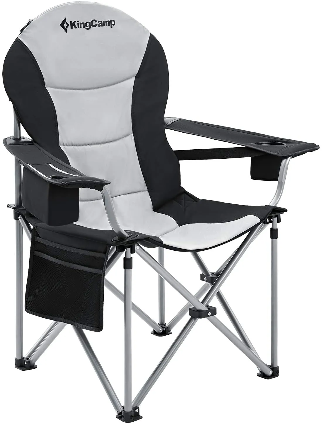 Kingcamp Lumbar Back Padded Oversized Folding Camping Chair with Cooler Bag Armrest and Cup Holder, Heavy Duty Supports 350 Lbs for Fishing Sports Picnic, Black/Mediumgrey