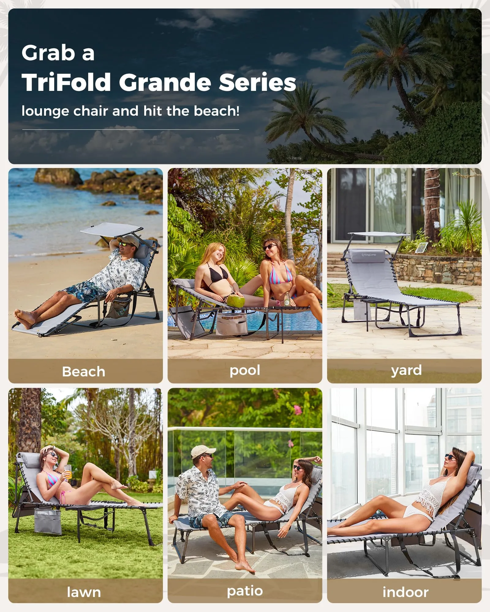 KingCamp MAGNOLIA B20 PLUS Folding Lounge Chair for Beach, Camping & Backyard