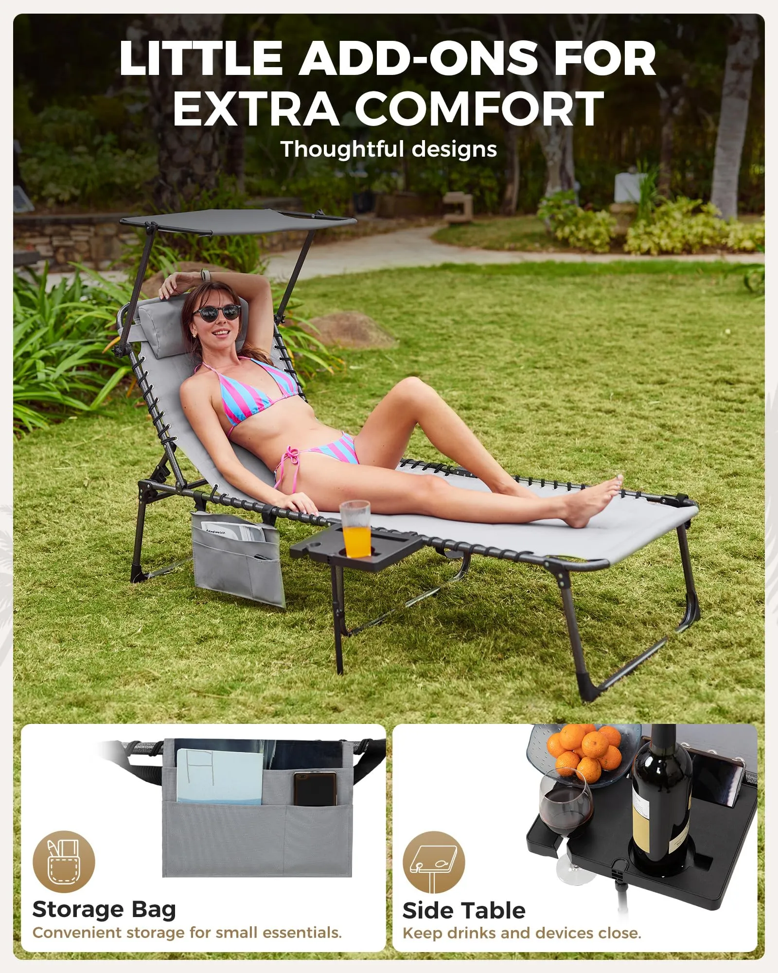 KingCamp MAGNOLIA B20 PLUS Folding Lounge Chair for Beach, Camping & Backyard