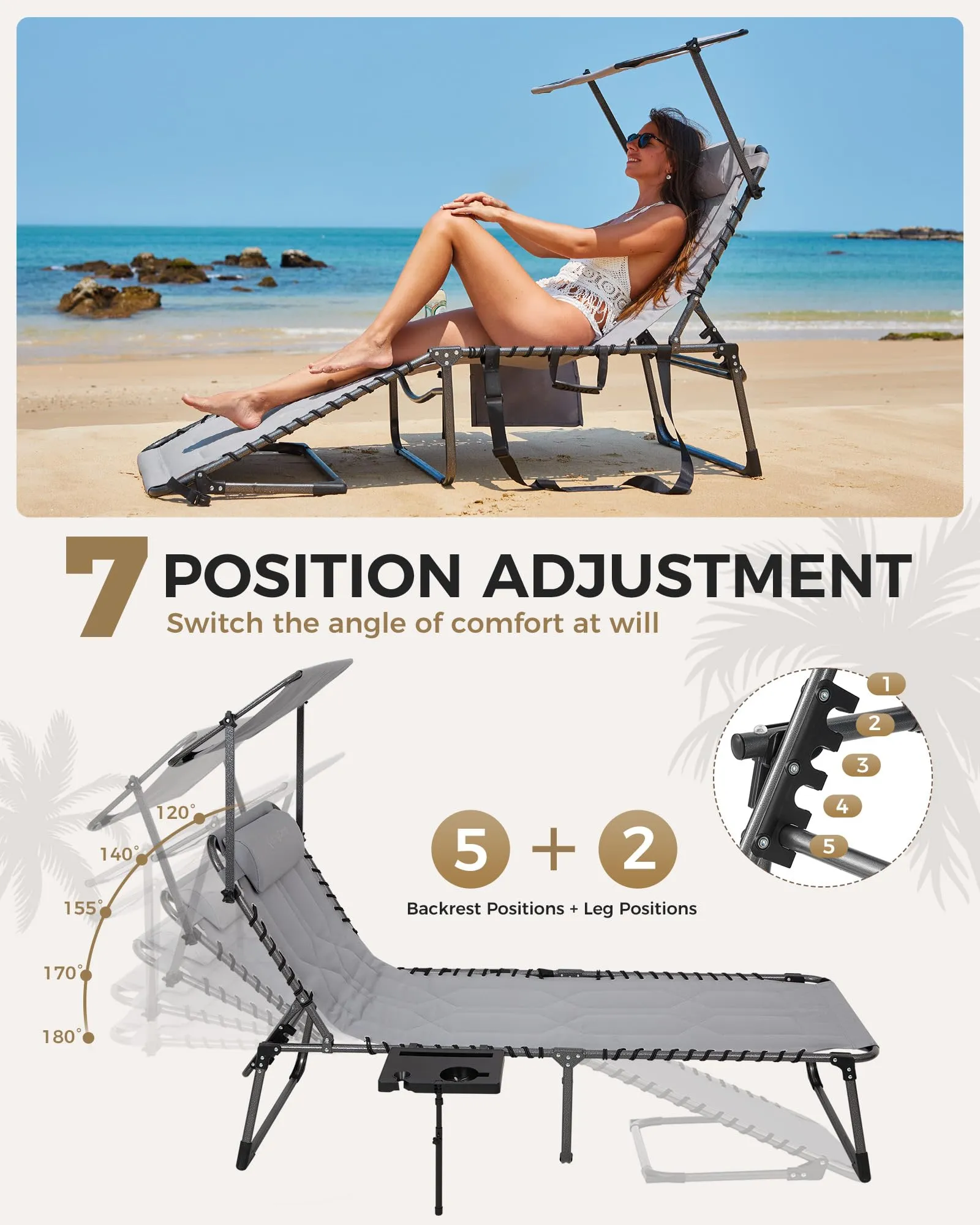 KingCamp MAGNOLIA B20 PLUS Folding Lounge Chair for Beach, Camping & Backyard