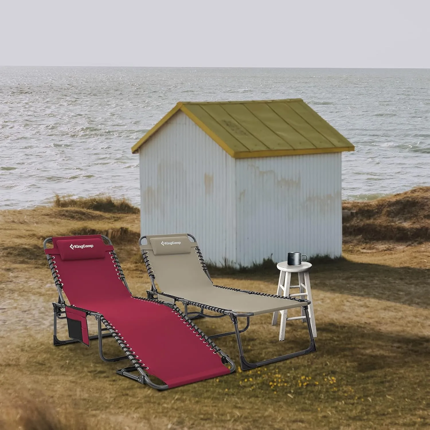 KingCamp Reclining Lounger Chair Camping Cots, 74.8" x 23.2" x 13.3", Wine