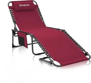 KingCamp Reclining Lounger Chair Camping Cots, 74.8" x 23.2" x 13.3", Wine