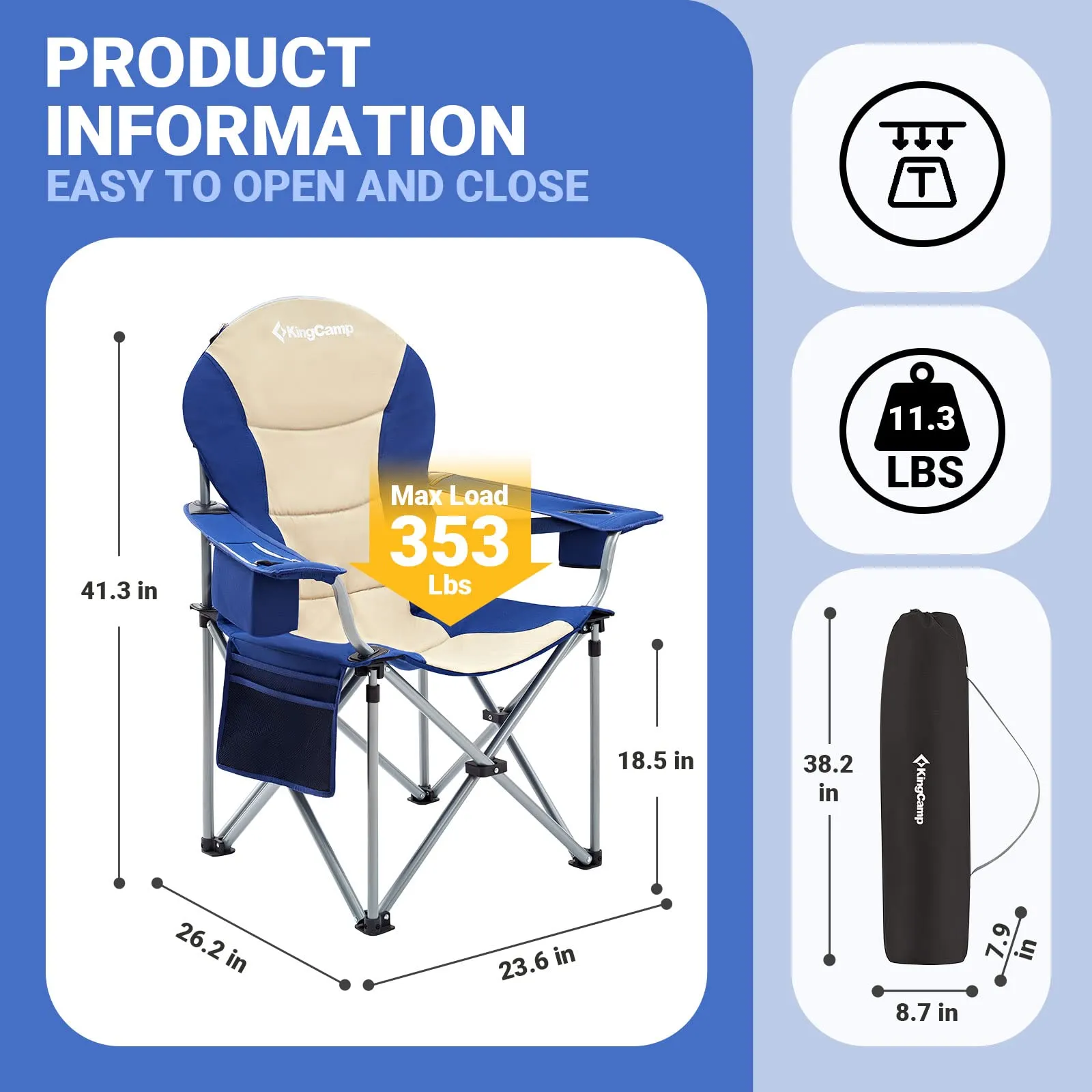 KingCamp SIMPSON Comfort Armchair Set of 2 Heavy Duty Camping Chair