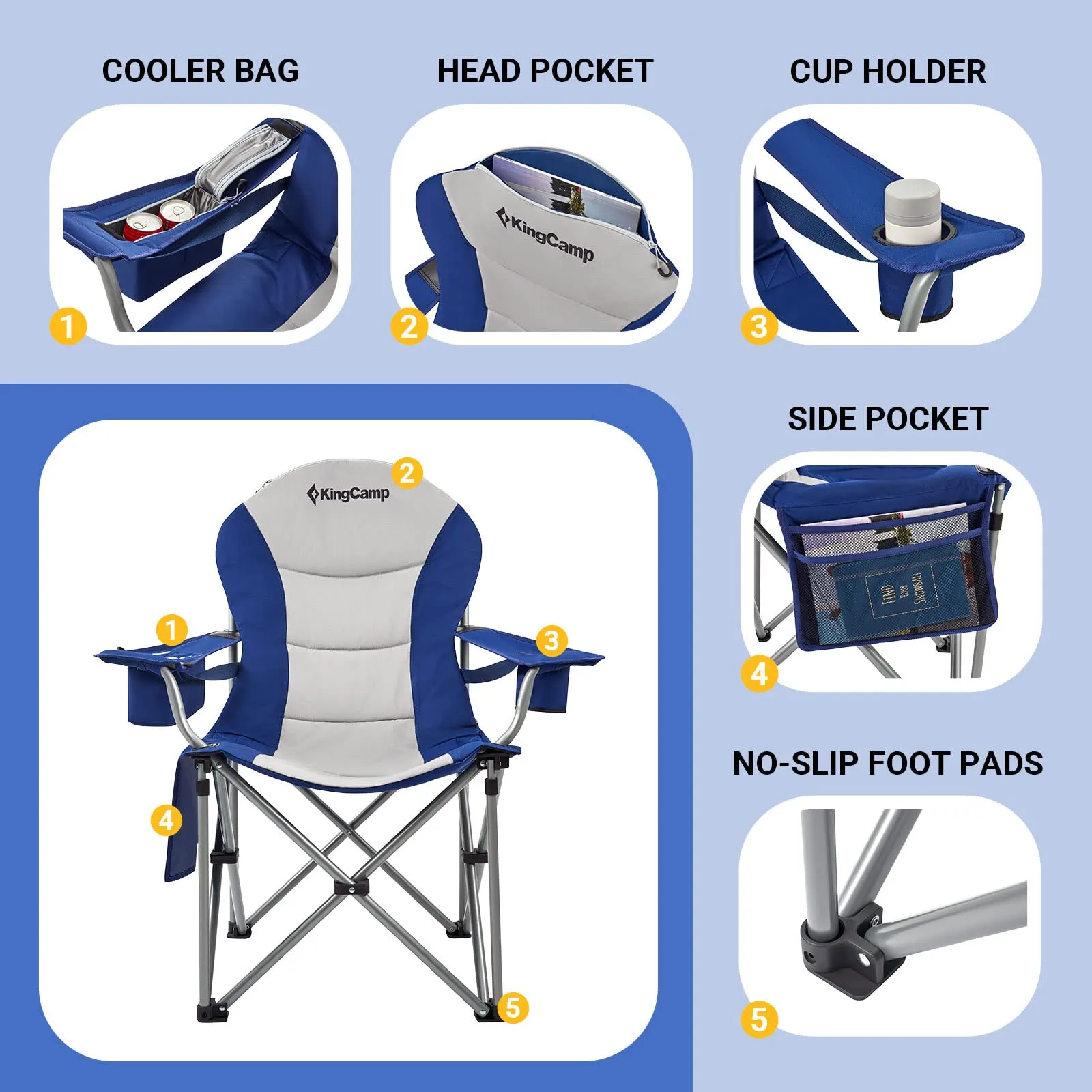 KingCamp SIMPSON Comfort Armchair Set of 2 Heavy Duty Camping Chair