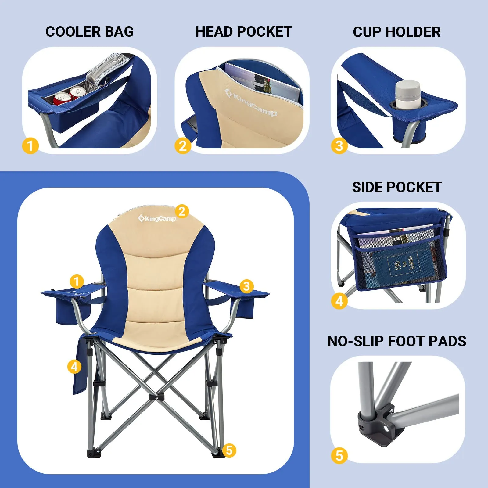 KingCamp SIMPSON Comfort Armchair Set of 2 Heavy Duty Camping Chair